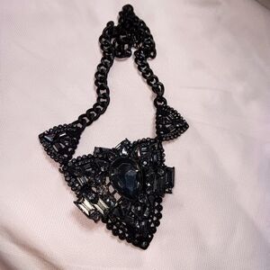 Chunky 17" Black Statement Heart Pendant Necklace NWOT